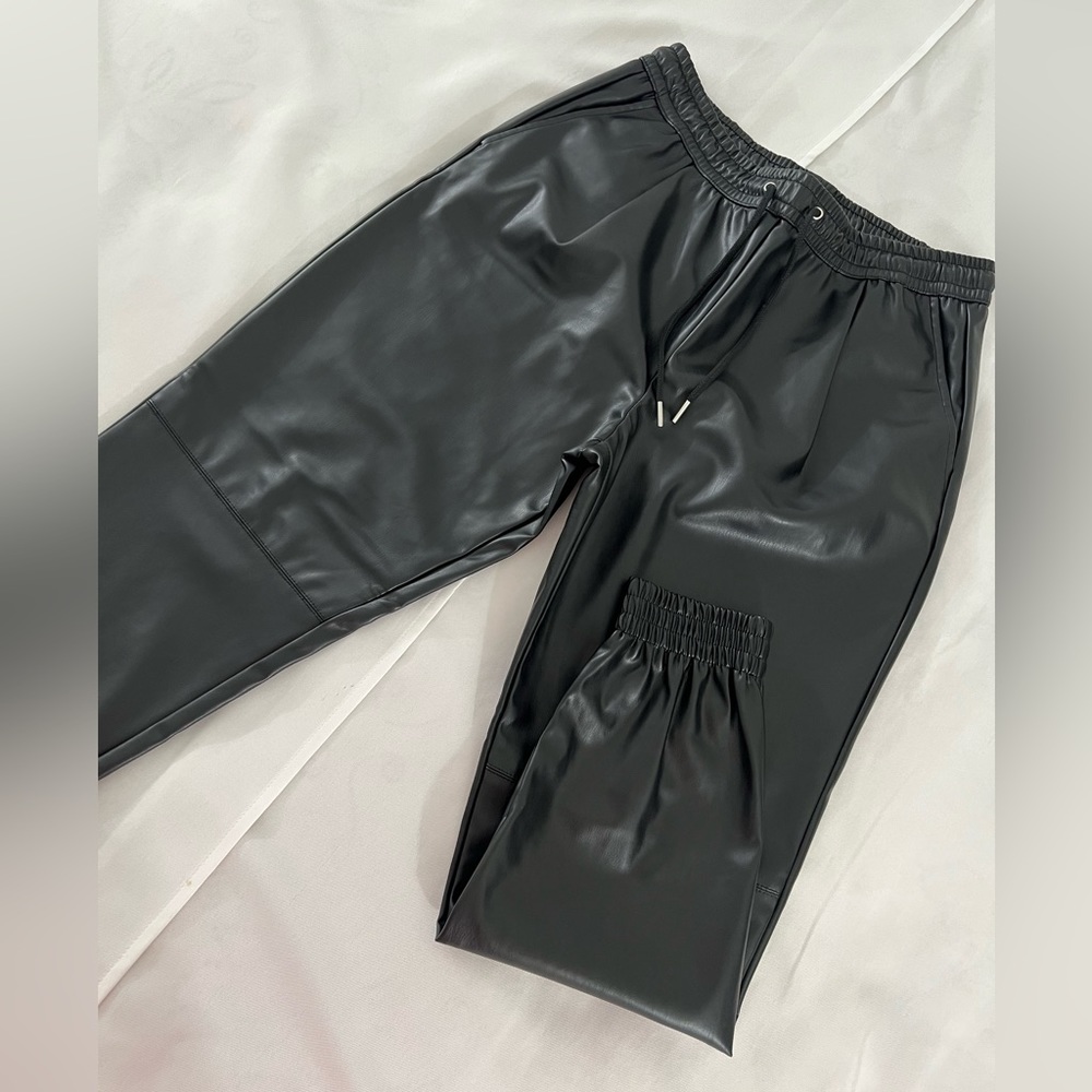 Zara Black High Rise Faux Leather Jogger